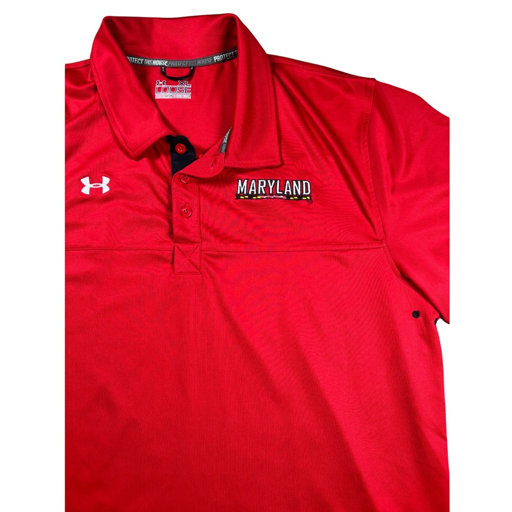 Under Armour Maryland Terrapins Polo Shirt Mens XL Red HeatGear Loose Fit Golf